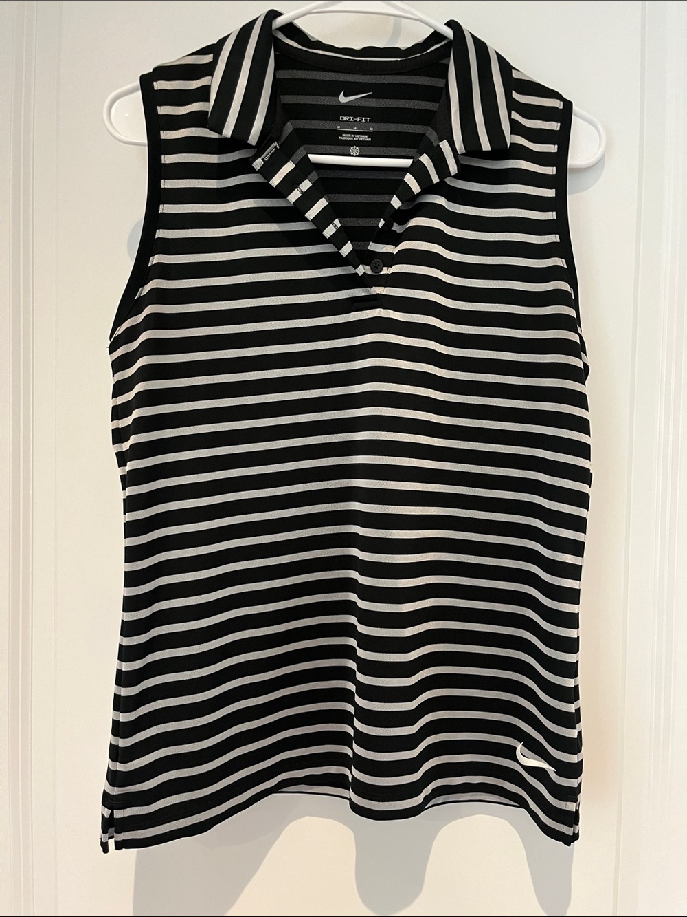 Nike Women’s Black & Silver Striped Sleeveless Polo Tank